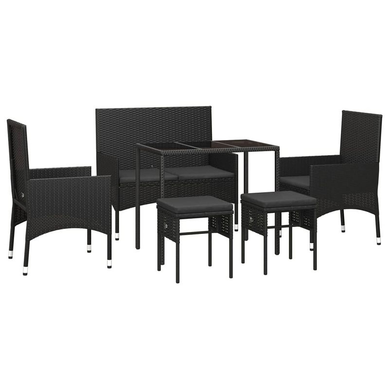 Foto van Vidaxl 6-delige loungeset met kussens poly rattan zwart