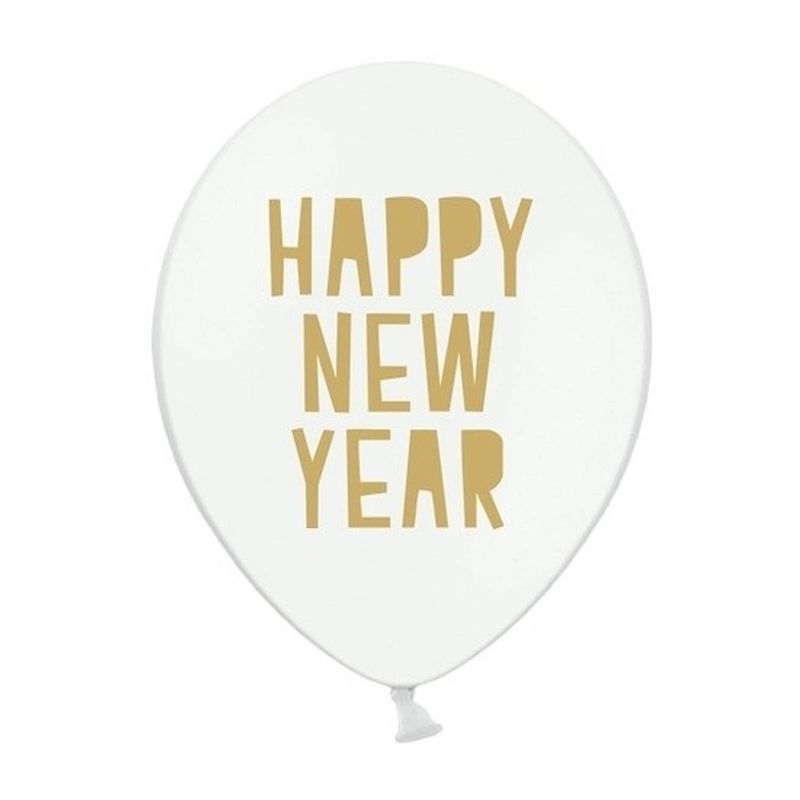 Foto van 6x witte happy new year ballonnen oud en nieuw/nieuwjaar - ballonnen