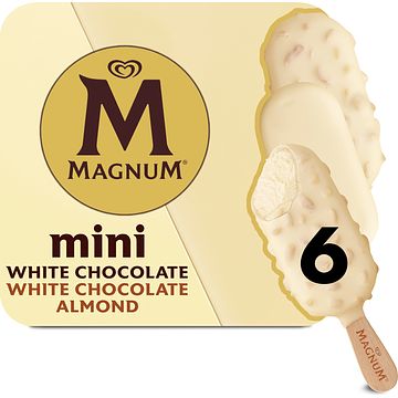 Foto van Magnum mini ijs white chocolate + white almond 6 x 55ml bij jumbo