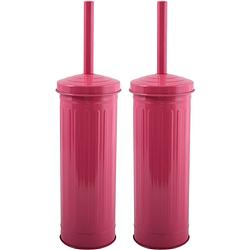 Foto van Msv industrial toilet/wc-borstel houder - 2x - metaal - fuchsia roze - 38 cm - toiletborstels