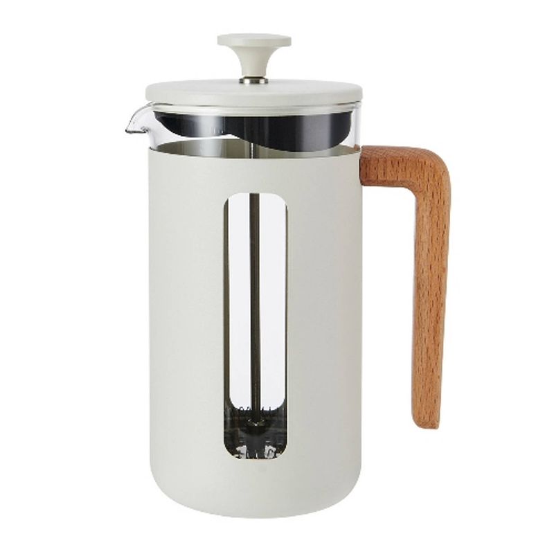 Foto van La cafetière - cafetière, 8 cups, 1 l, rvs, glas, hout, wit - la cafetière pisa