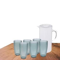 Foto van Excellent houseware grote waterglazen 650 ml en karaf 2 liter van kunststof - drinkglazen