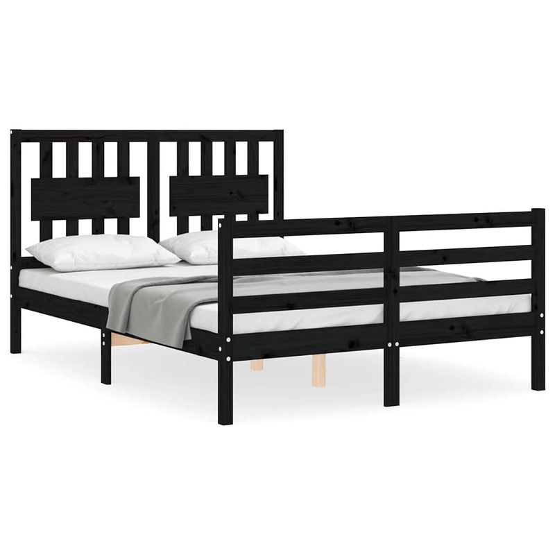 Foto van The living store bedframe massief grenenhout - 195.5 x 125.5 x 100 cm - zwart