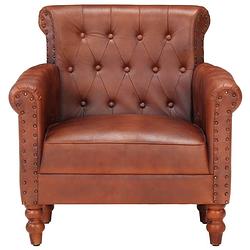 Foto van The living store vintage fauteuil - echt geitenleer - bruin - 77x63x76 cm