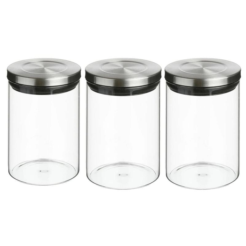 Foto van 3x stuks voorraadbussen/voorraadpotten 0,6l glas met rvs deksel - voorraadpot