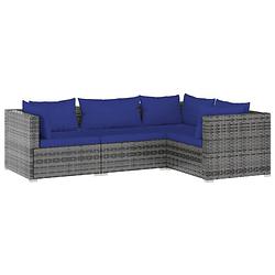 Foto van Vidaxl 4-delige loungeset met kussens poly rattan grijs