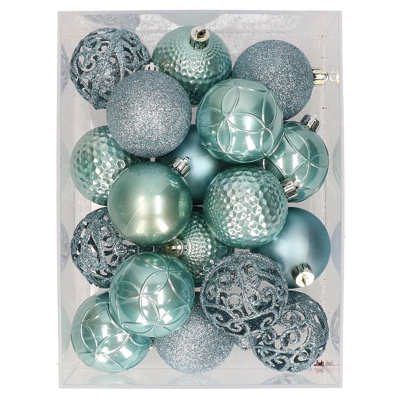 Foto van 37x stuks kunststof kerstballen spa blauw 6 cm - kerstbal