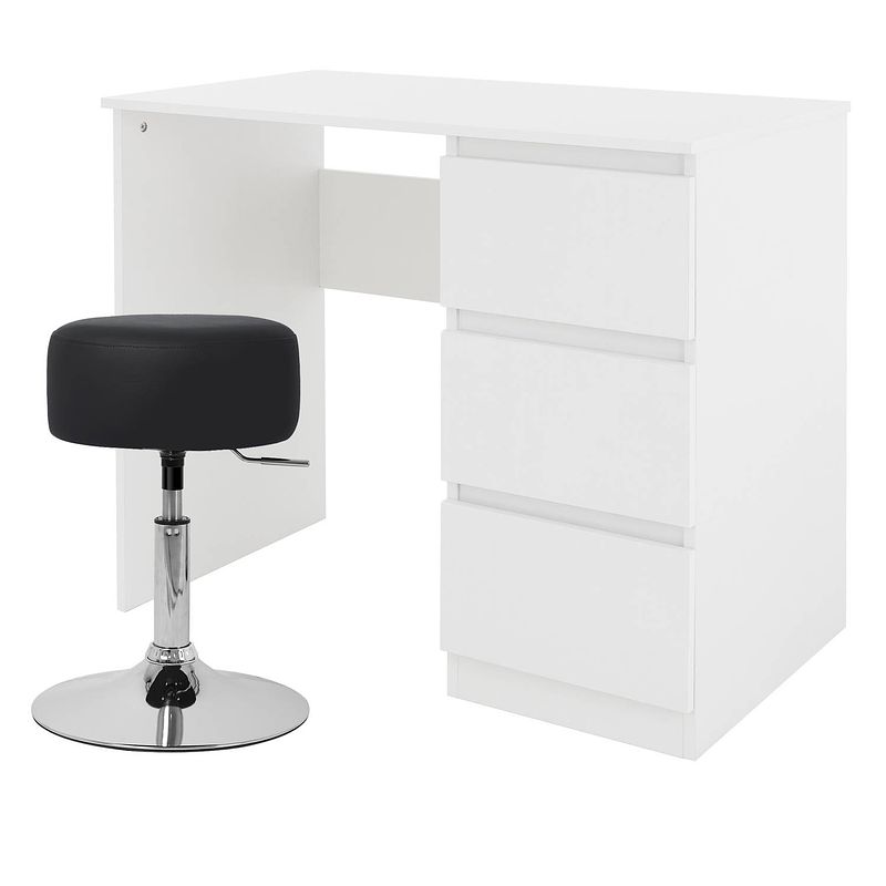 Foto van Bureau met drie laden 90x76x50 cm wit hout ml design