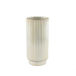 Foto van Ptmd eviera pearl shiny glazed ceramic pot ribbed round