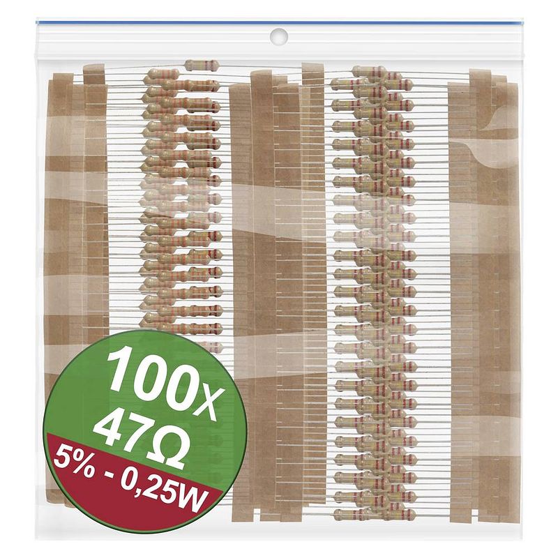 Foto van Quadrios 22p063 koolfilmweerstand assortiment 47 ω axiaal bedraad 0.25 w 5 % 1 set(s)