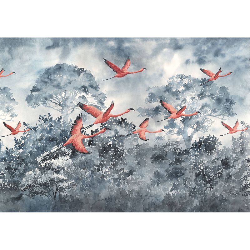 Foto van Komar flamingos in the sky vlies fotobehang 400x280cm 8-banen