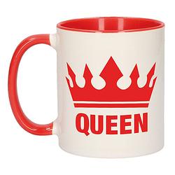 Foto van Cadeau queen mok/ beker rood wit 300 ml - feest mokken