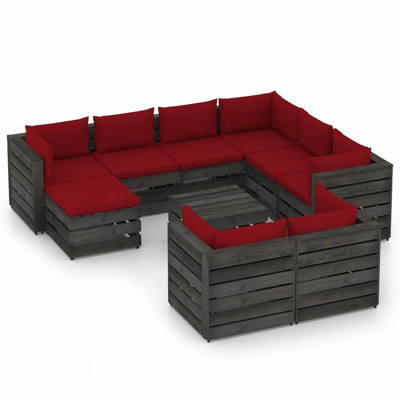 Foto van Vidaxl 10-delige loungeset met kussens grijs geïmpregneerd hout