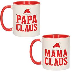Foto van Papa en mama claus koffiemokken / bekers kerstcadeau vader/moeder 300 ml - bekers