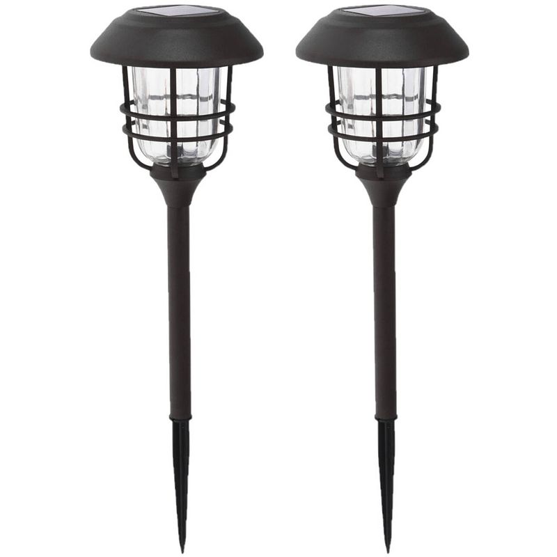 Foto van Set van 2x stuks solar tuinlampen/prikspots op zonne-energie 59 cm - prikspotjes