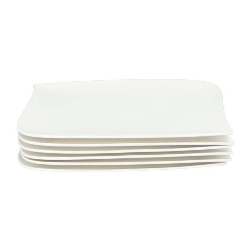 Foto van 4goodz wave 6x porseleinen dinerborden xl rechthoek 33x21 cm - wit