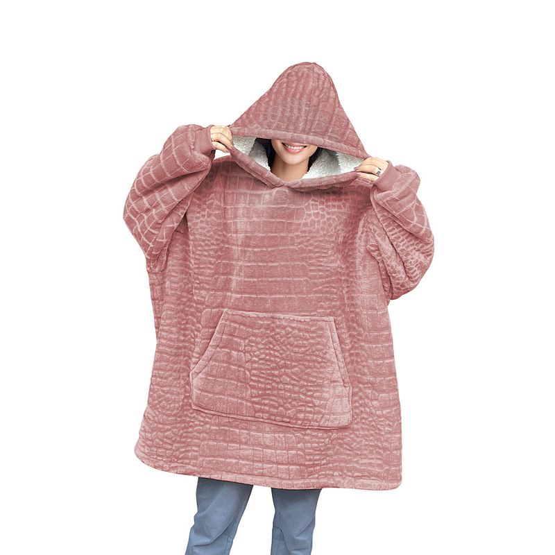 Foto van Linnick hoodie flanel fleece deken met mouwen croco - roze