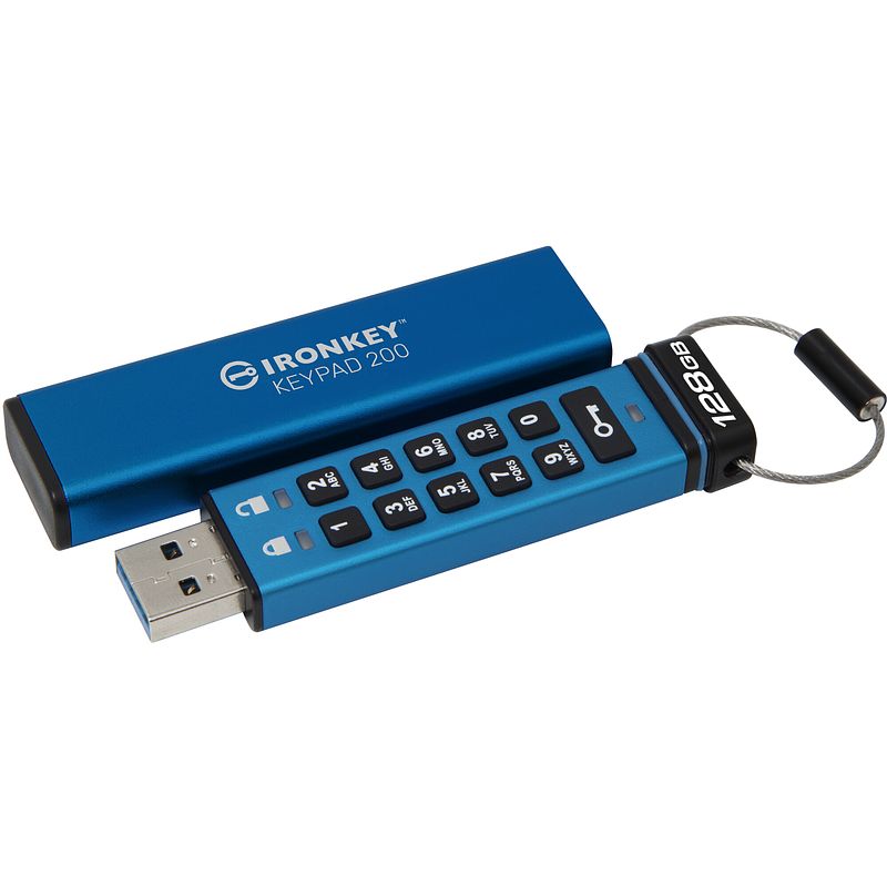 Foto van Kingston ironkey keypad 200 usb 3.2 gen 1 stick met hardware-versleuteling 128 gb