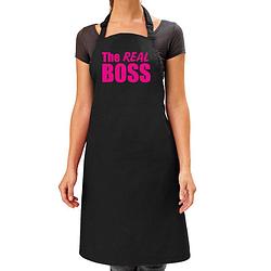 Foto van The real boss cadeau schort zwart/roze voor dames - feestschorten