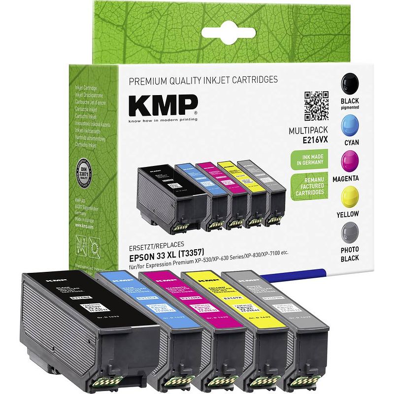 Foto van Kmp inkt combipack vervangt epson epson 33xl compatibel combipack zwart, foto zwart, cyaan, magenta, geel e216vx 1633,4055