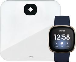 Foto van Fitbit versa 3 blauw/goud + fitbit aria air wit