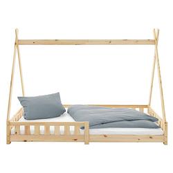 Foto van Kinderbed met uitvalbeveiliging en lattenbodem 90x200 cm naturel dennenhout ml-design