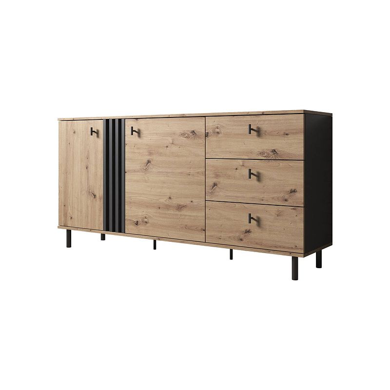 Foto van Meubella dressoir marcos - eiken - antraciet - 165 cm