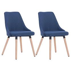 Foto van The living store eetstoelen set - 43 x 43 x 83 cm - blauwe stof - massief houten poten