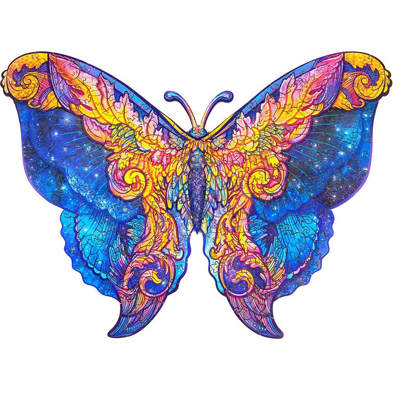 Foto van Unidragon houten puzzel dier - intersterrenstelsel vlinder - 199 stukjes - medium 32x23 cm