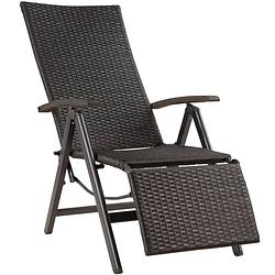 Foto van Tectake® - wicker tuinstoel opklapbaar met aluminium frame en voetsteun - zwart - 404575