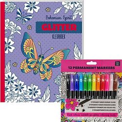Foto van Glitter kleurboek voor volwassenen - bohemian spirit - inclusief 12 kleurstiften in heldere kleuren