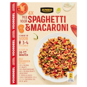 Foto van Jumbo spaghetti & macaroni mix 4 x 40 g voordeelverpakking