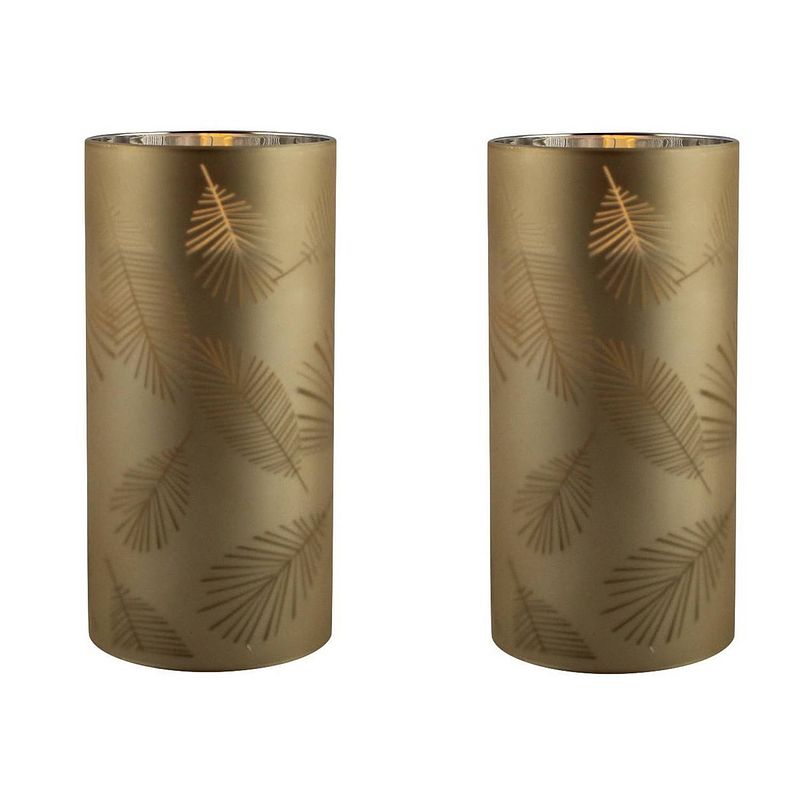 Foto van 2x stuks luxe led kaarsen in goud bladeren glas d7 x h15 cm - led kaarsen