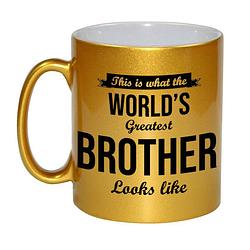 Foto van Gouden worlds greatest brother cadeau koffiemok / theebeker 330 ml - feest mokken