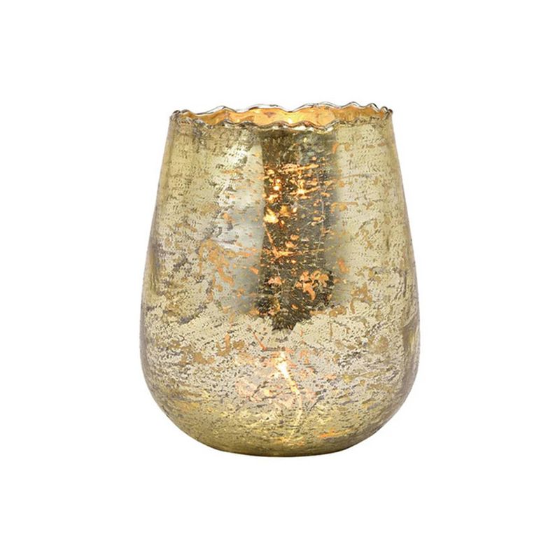 Foto van Glazen design windlicht/kaarsenhouder champagne goud 12 x 15 x 12 cm - waxinelichtjeshouders