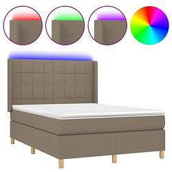 Foto van The living store boxspring bed - taupe - 140x200 cm - verstelbaar hoofdbord - led-verlichting - pocketvering matras -