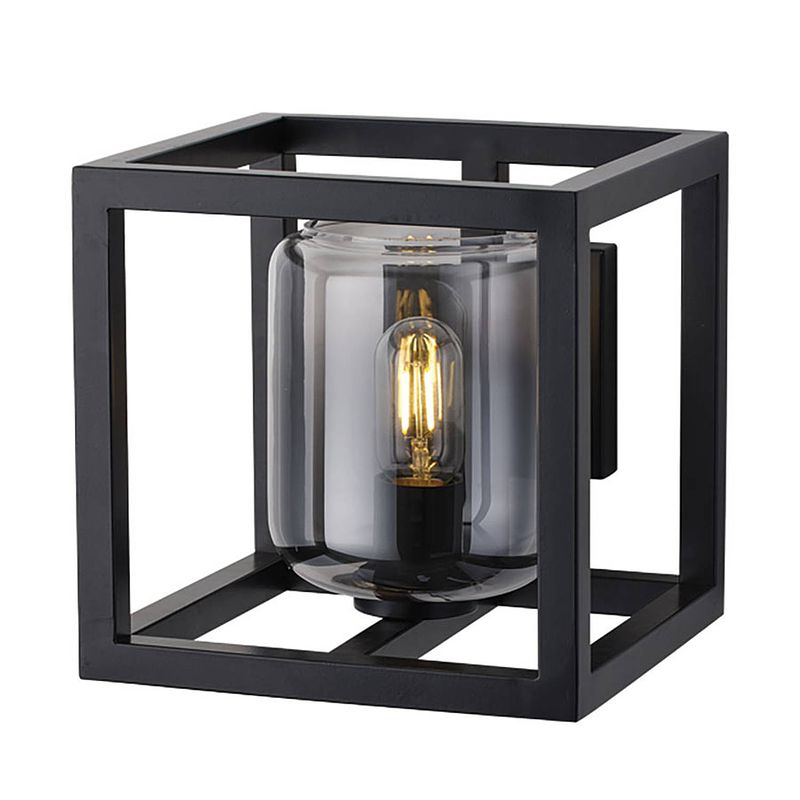 Foto van Freelight wandlamp dentro b 26 cm rook glas zwart