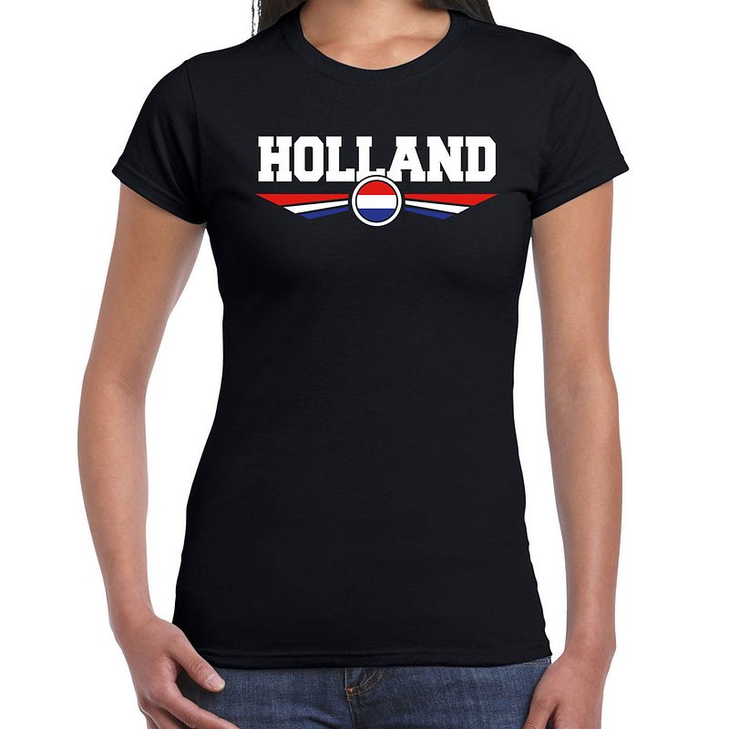 Foto van Holland landen / voetbal shirt met wapen in de kleuren van de nederlandse vlag zwart voor dames 2xl - feestshirts