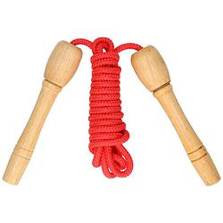 Foto van Kids fun springtouw speelgoed met houten handvat - rood - 240 cm - buitenspeelgoed - springtouwen
