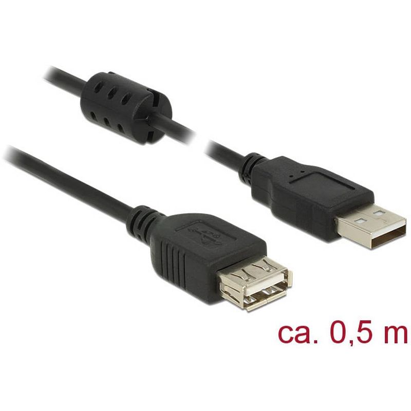 Foto van Delock usb-kabel usb 2.0 usb-a stekker, usb-a bus 50.00 cm zwart met ferrietkern 84882