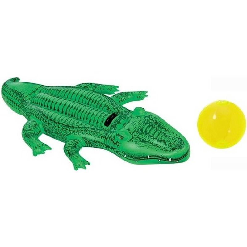 Foto van Intex opblaasbare krokodil 168 cm ride-on met gratis strandbal - opblaasspeelgoed