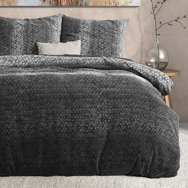 Foto van Flanellen dekbedovertrek gradient knits antraciet - tweepersoons (200x200 cm) - antraciet - dessin: strepen - dreamhouse bedding -