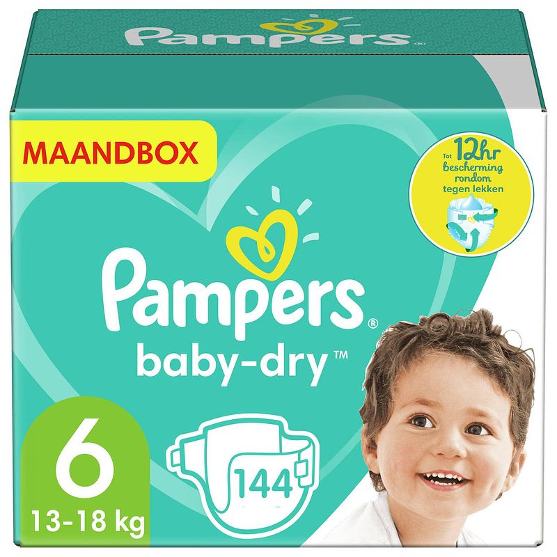 Foto van Pampers - baby dry - maat 6 - maandbox - 144 luiers