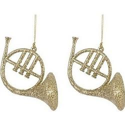 Foto van 2x gouden hoorn instrumenten kerstversiering hangdecoraties 7 cm - kersthangers