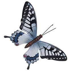 Foto van Tuin/schutting decoratie grijsblauw/zwarte vlinder 44 cm - tuinbeelden