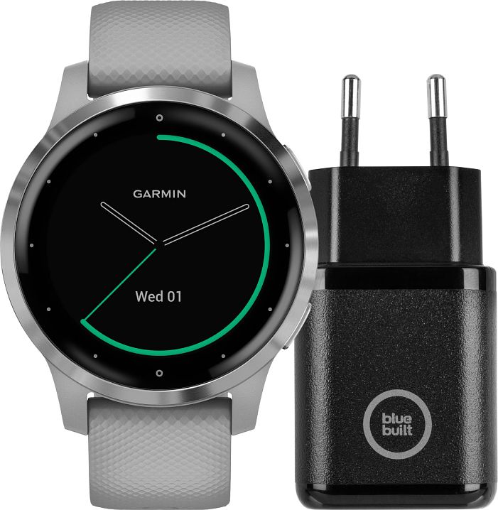 Foto van Garmin vivoactive 4s zilver/grijs 40 mm + bluebuilt oplader