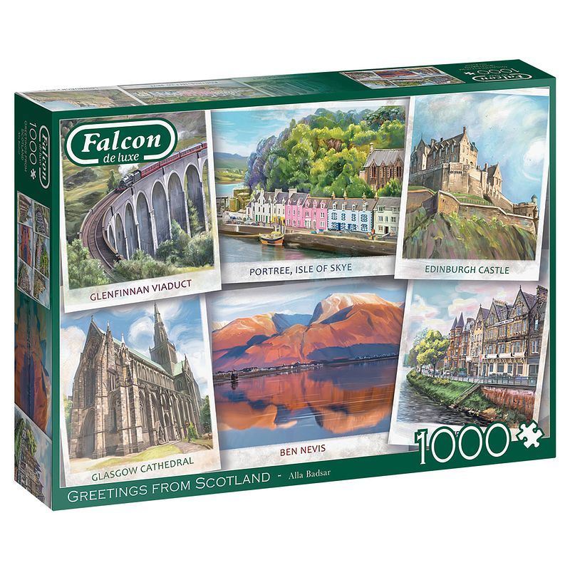 Foto van Falcon legpuzzel greetings from scotland 68 x 50 cm 1000 stukjes