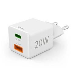 Foto van Hama fast charger 1x usb-c pd 1x usb-a qc mini-charger 20 w oplader wit