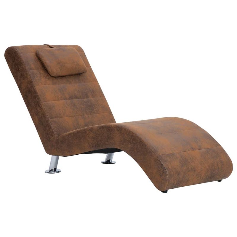 Foto van Vidaxl chaise longue met kussen kunstsuède bruin