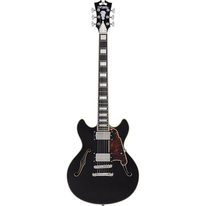 Foto van D'sangelico premier mini dc black flake stopbar semi-akoestische gitaar met gigbag